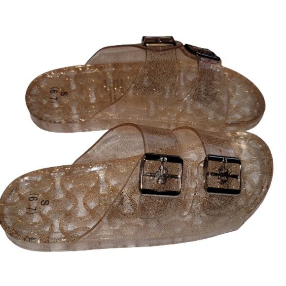 Jelly Sandals womens Slip On Shoes Rose Gold Strap Buckles Glitter 6-7 - Picture 5 of 7